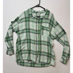 Green Plaid Cotton-On Womens Button-Up Long Sleeve Shirt Size Medium